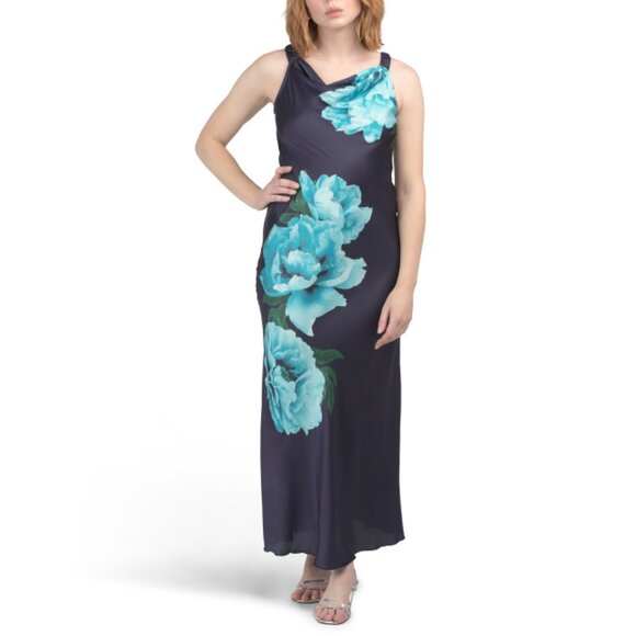 ISAAC MIZRAHI NEW YORK  Usa Shirred Shoulder Cowl Neck Placement Gown - Picture 1 of 2
